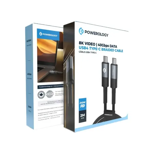 POWEROLOGY 8K VIDEO | 4OGBPS DATA USB4 TYPE-C BRAIDED CABLE PD 240W | 2M